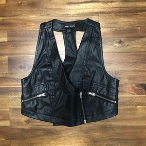 Wet Seal Black Vegan Leather Moto Zip Vest